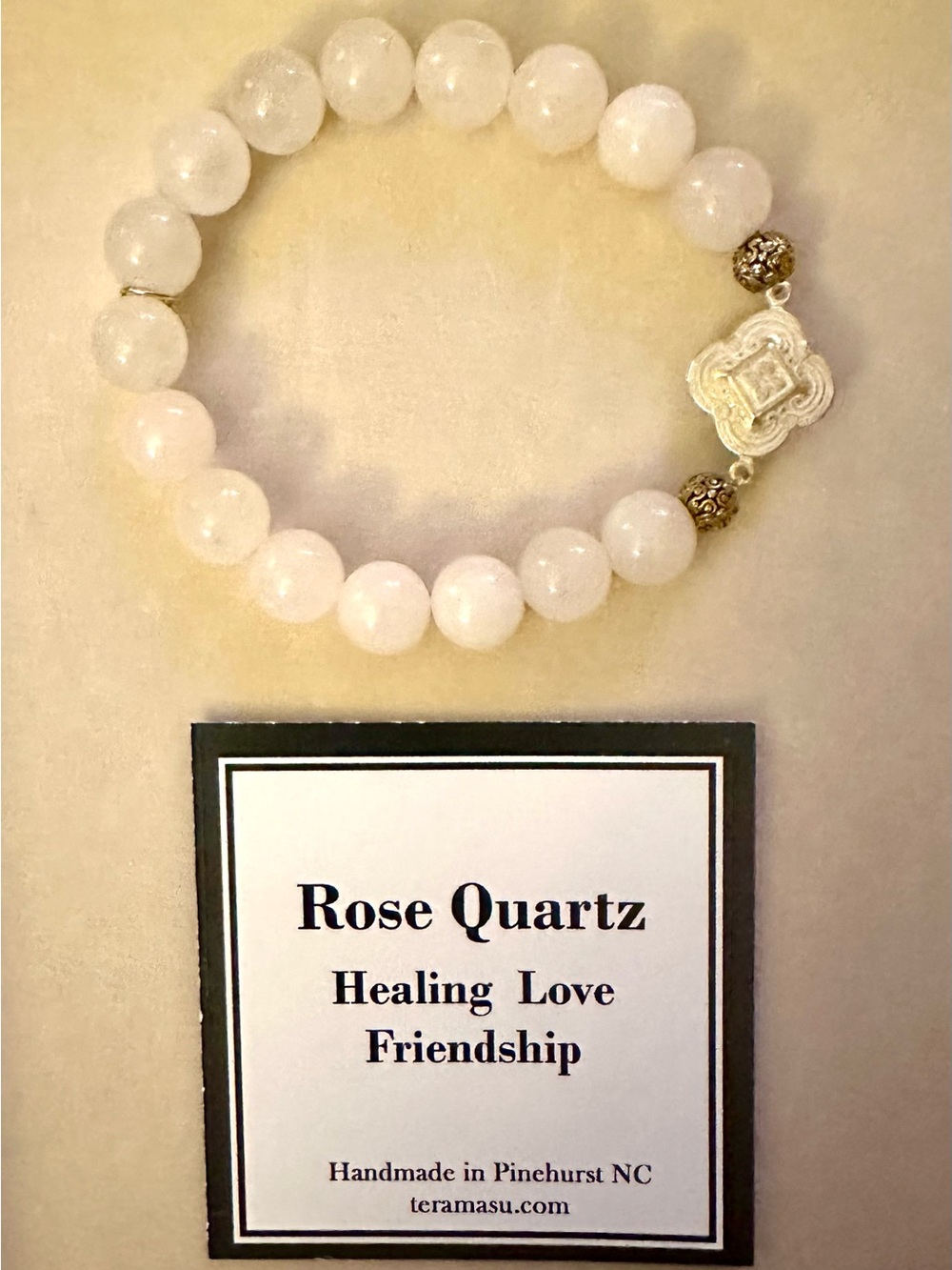 Teramasu Handmade Rose Quartz Stretch Bracelet with Decorative Accent
